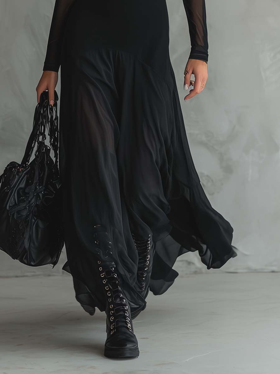 Neroa • Vestido largo de corte amplio en tul negro