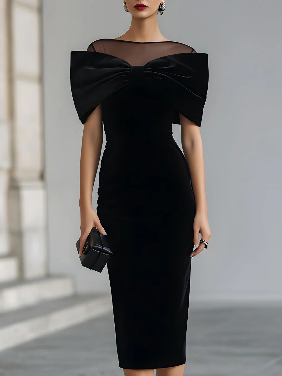 Regina ❘ Vestido midi de terciopelo negro con lazo