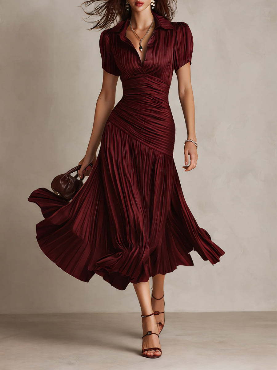 Adriana - Vestido midi satinado de rayas retro