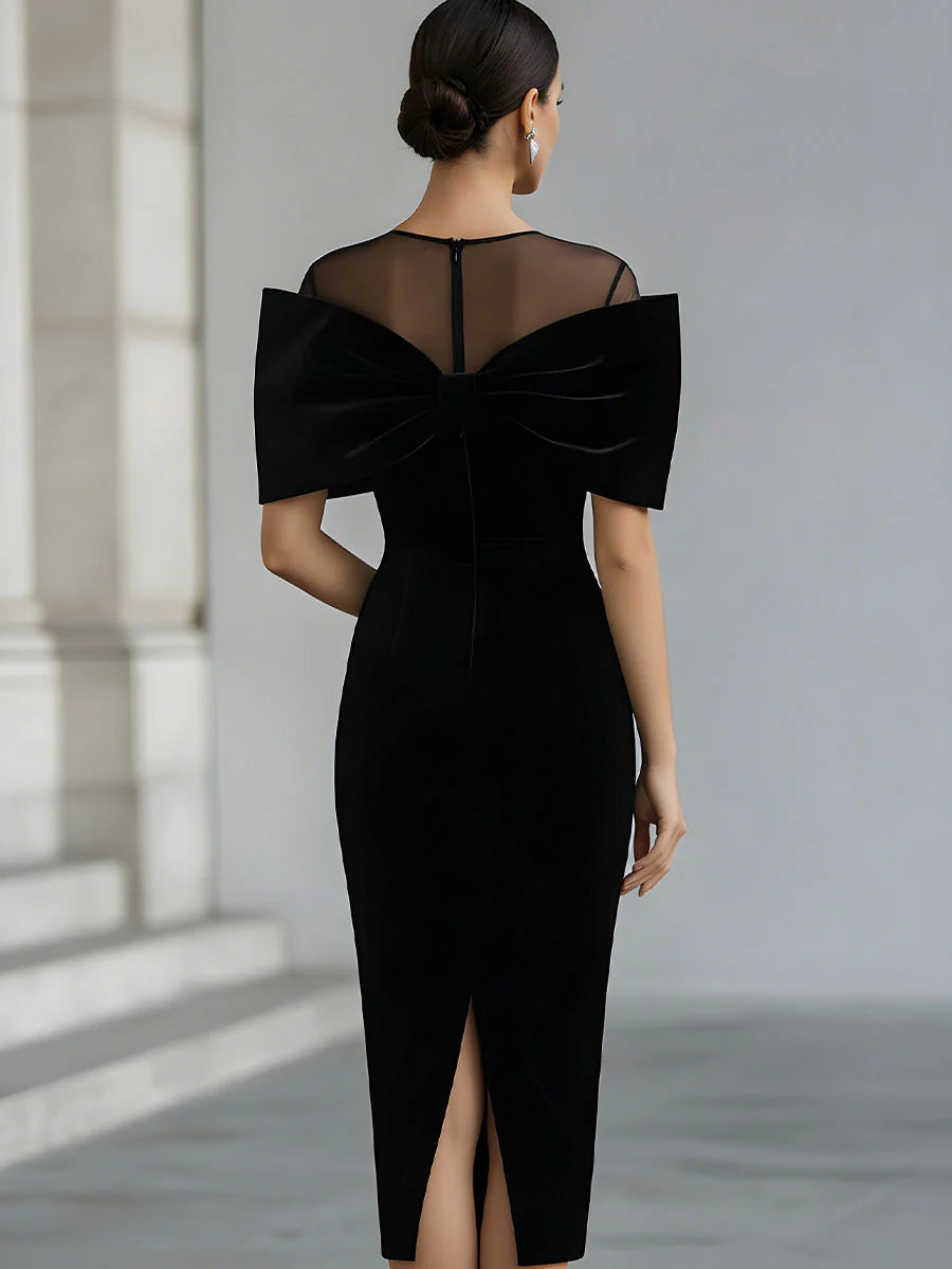 Regina ❘ Vestido midi de terciopelo negro con lazo