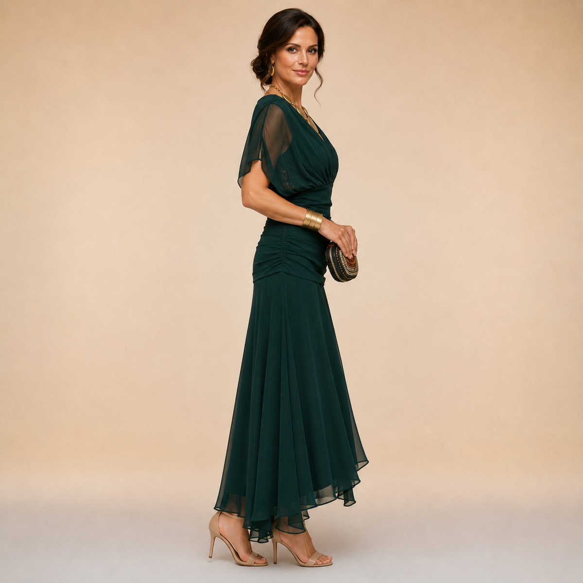 Emma | Vestido maxi drapeado con escote en V