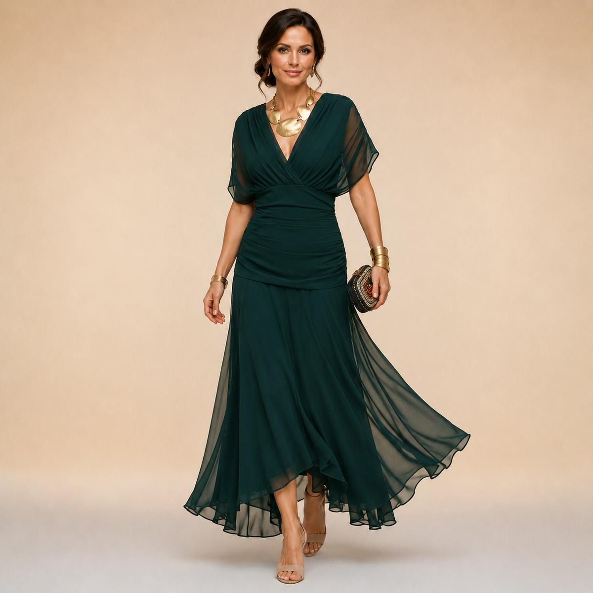 Emma | Vestido maxi drapeado con escote en V