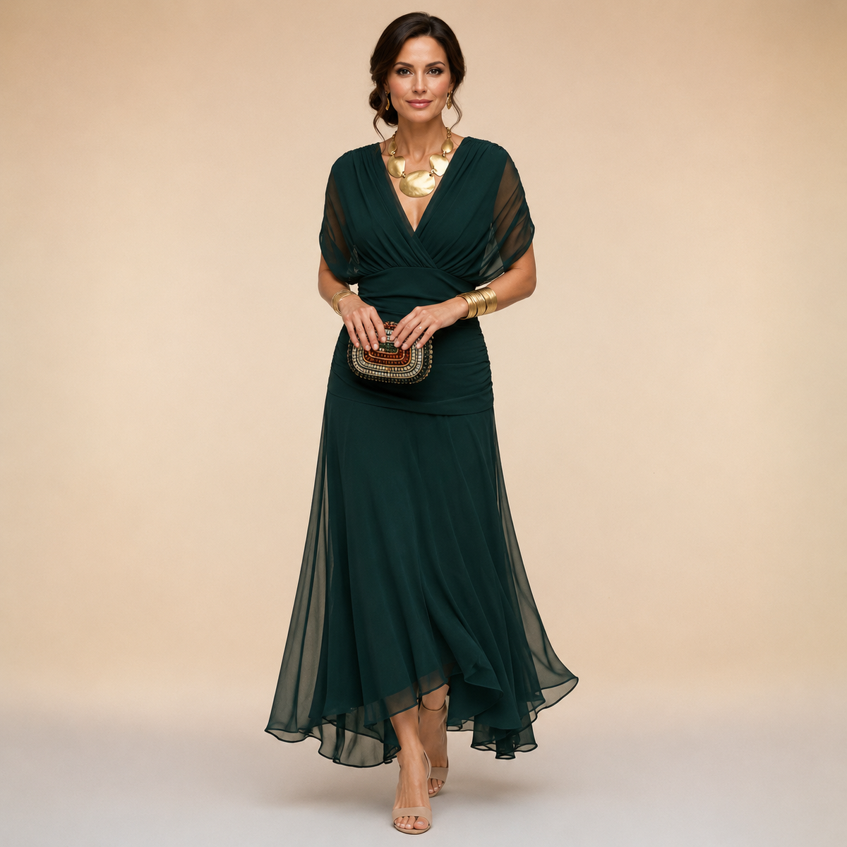 Emma | Vestido maxi drapeado con escote en V