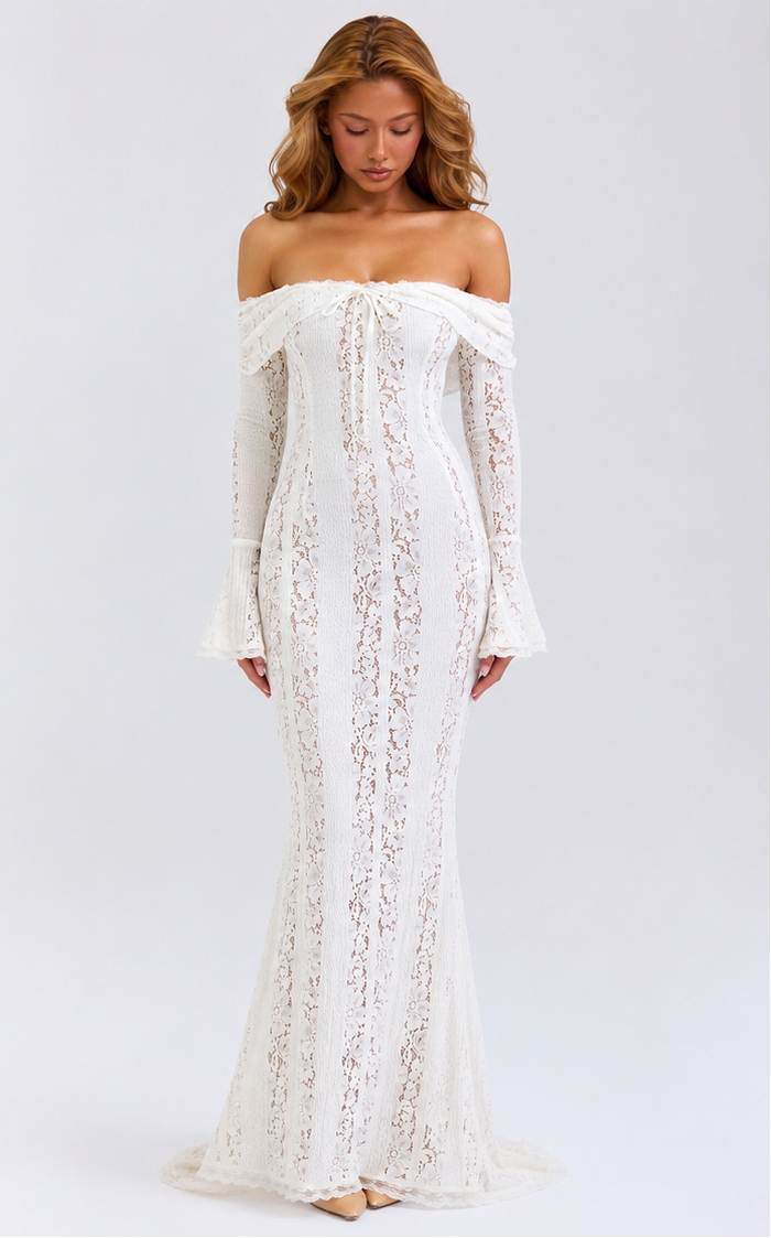 Vestido maxi etéreo de encaje