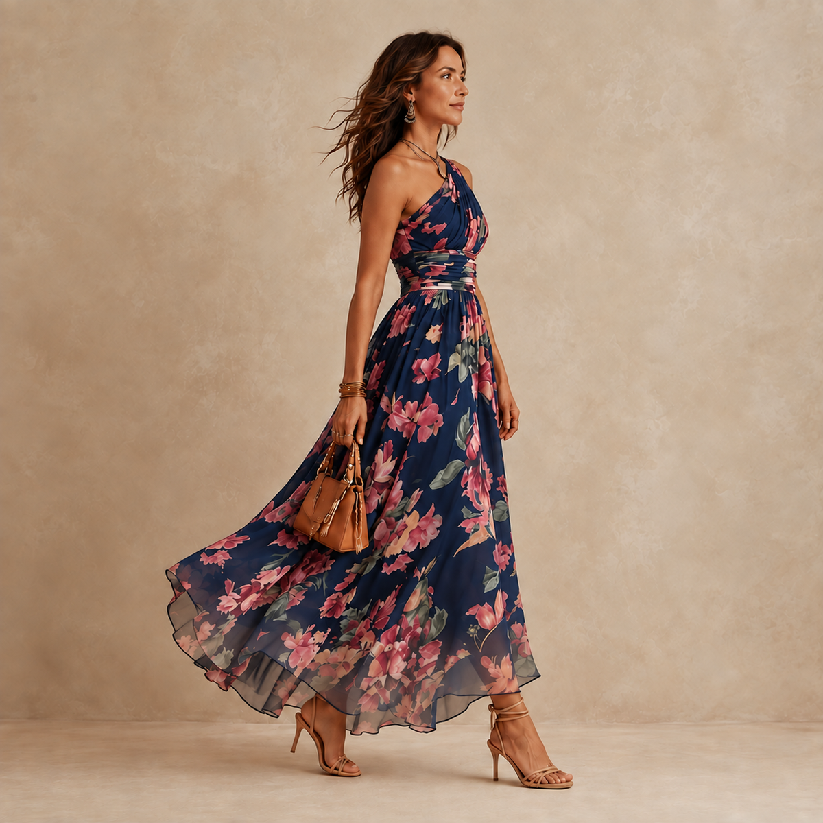 Celeste | Vestido maxi floral de un solo hombro