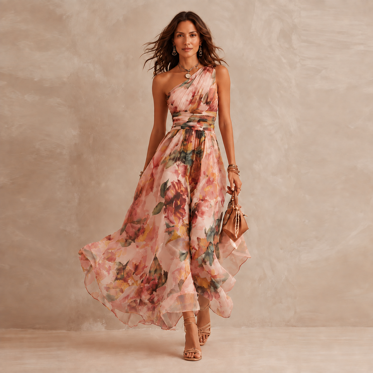 Celeste | Vestido maxi floral de un solo hombro
