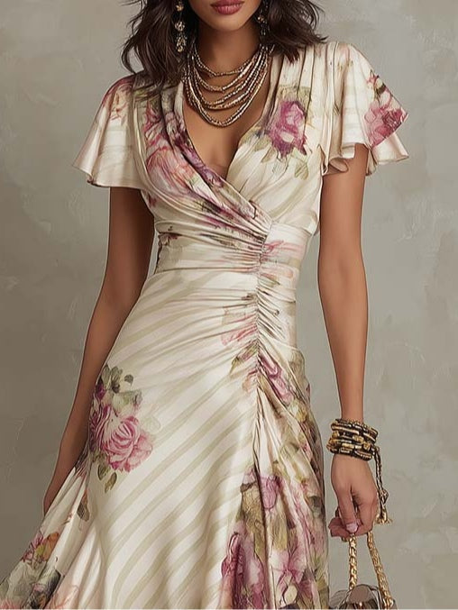 Alba | Vestido midi de satén de flores