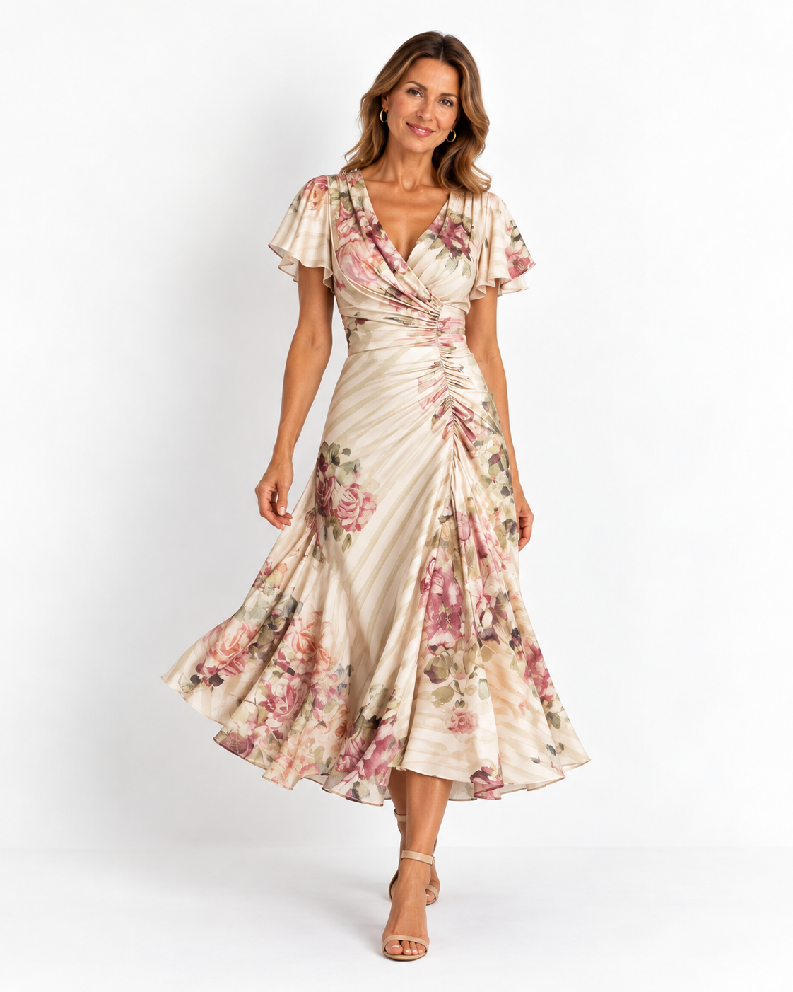 Alba | Vestido midi de satén de flores