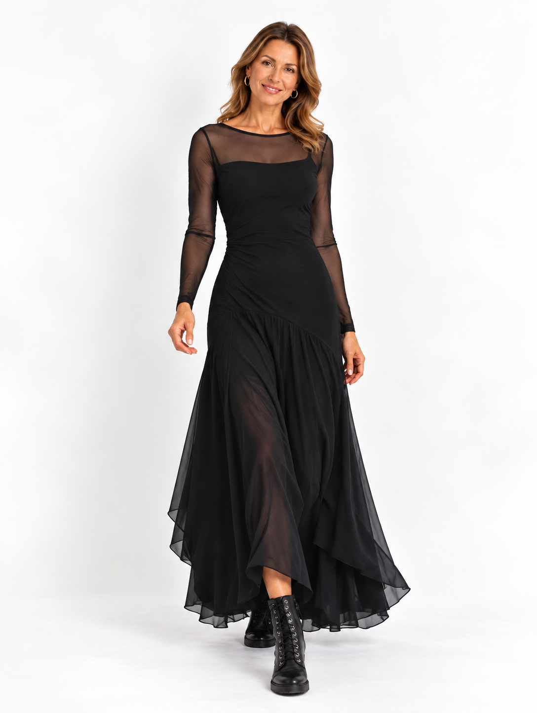 Neroa • Vestido largo de corte amplio en tul negro