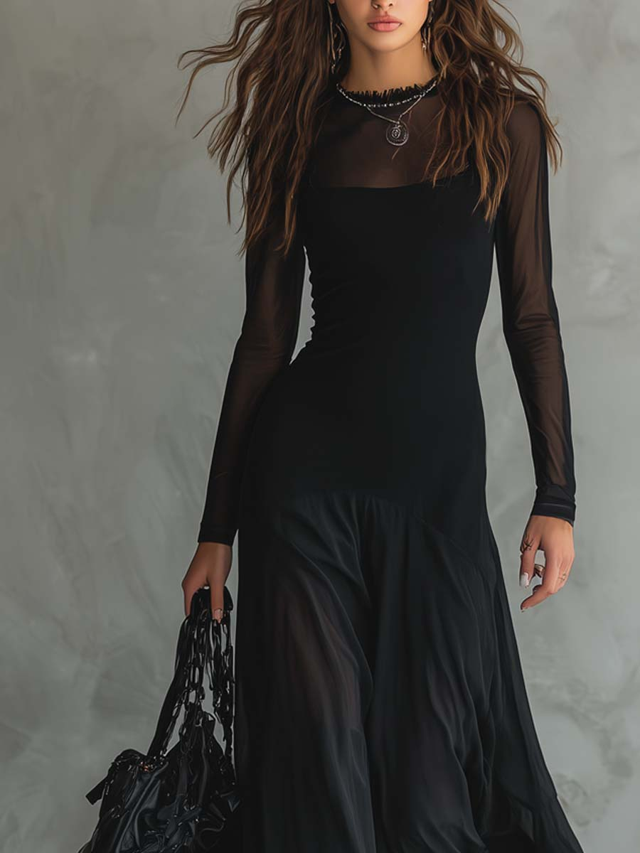 Neroa • Vestido largo de corte amplio en tul negro