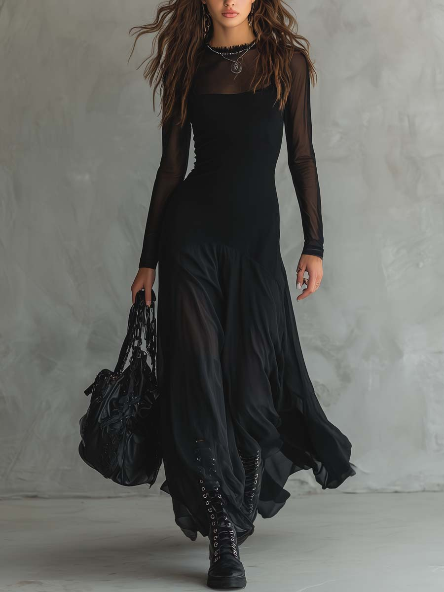 Neroa • Vestido largo de corte amplio en tul negro