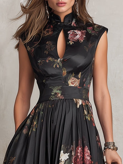 Vestido midi de seda plisado con estampado floral