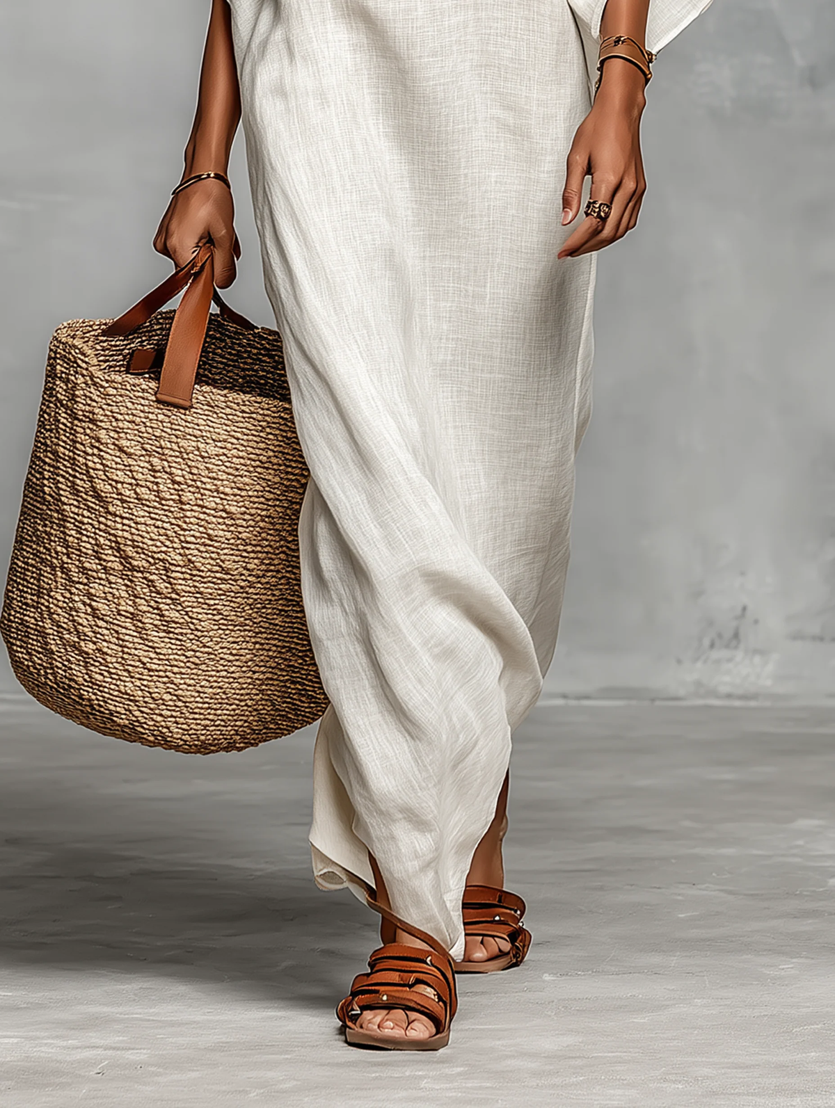 Rossella - Vestido maxi recto blanco con hombros descubiertos y mangas murciélago