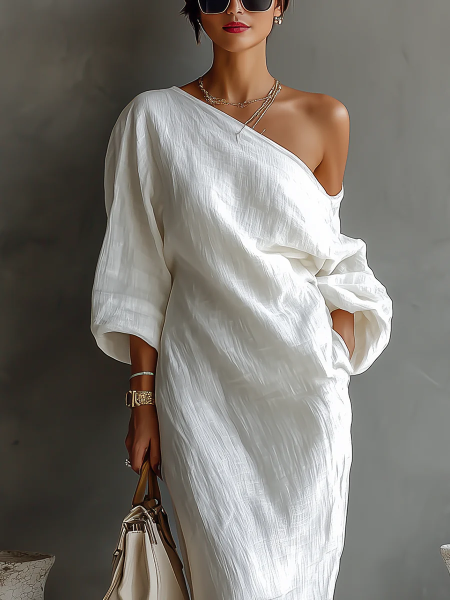 Nerina • Vestido maxi elegante y fluido de un solo hombro