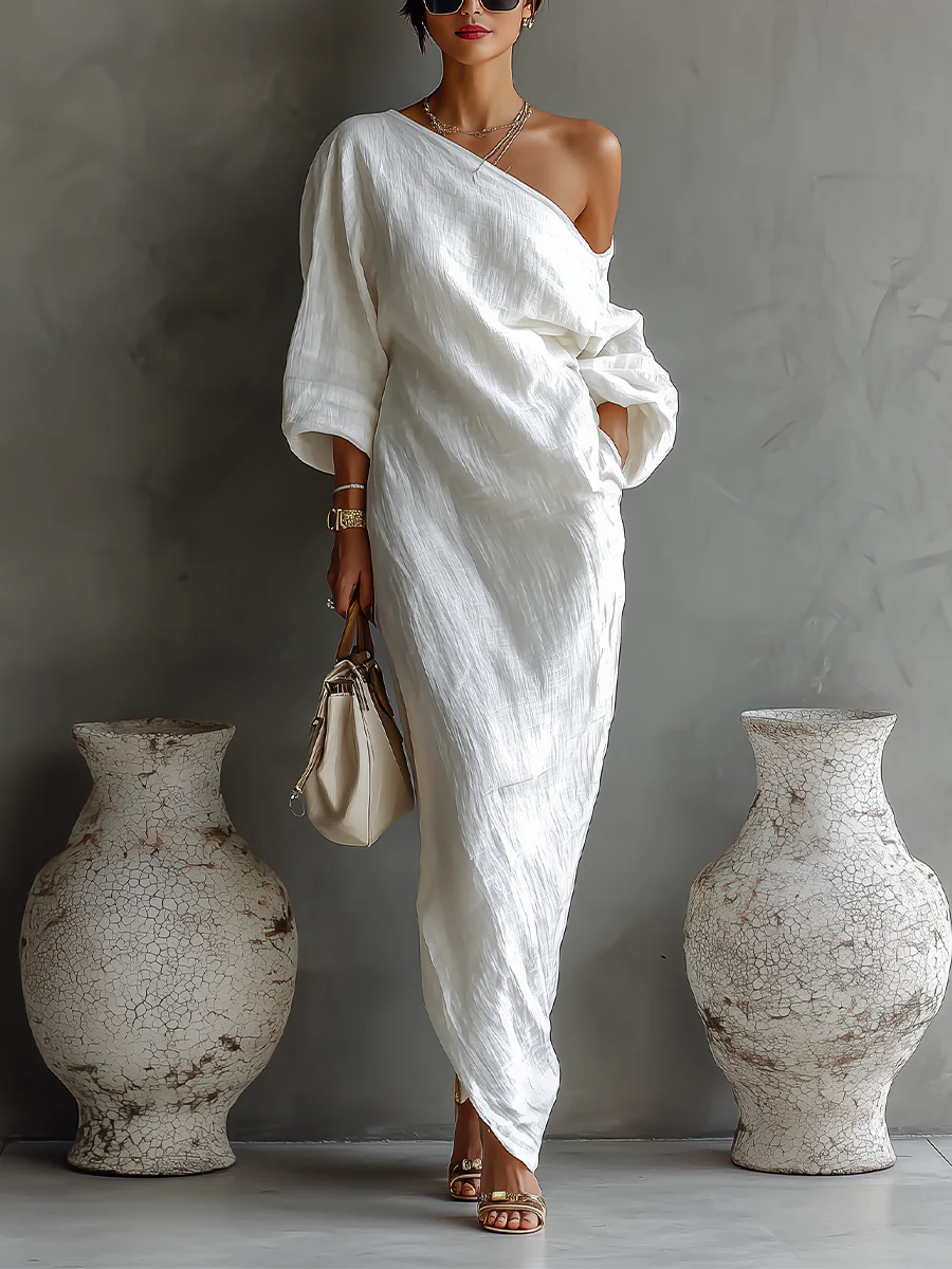 Nerina • Vestido maxi elegante y fluido de un solo hombro