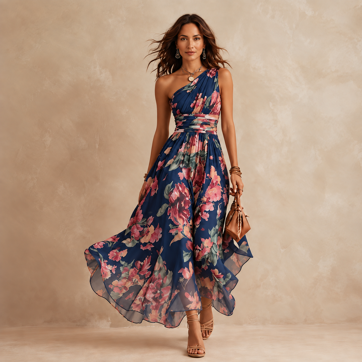 Celeste | Vestido maxi floral de un solo hombro